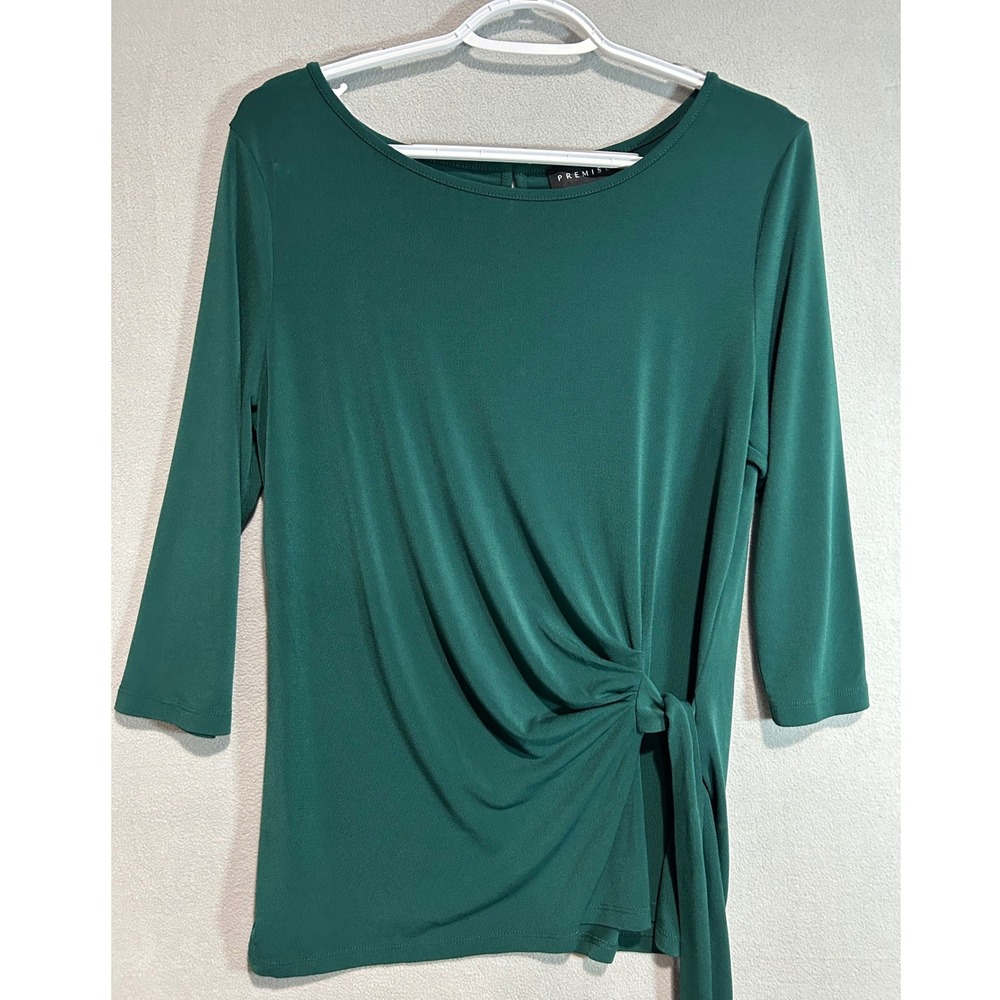 Premise Women Large Emerald Green Side Tie 3/4 Sleeve Blouse Business Casual